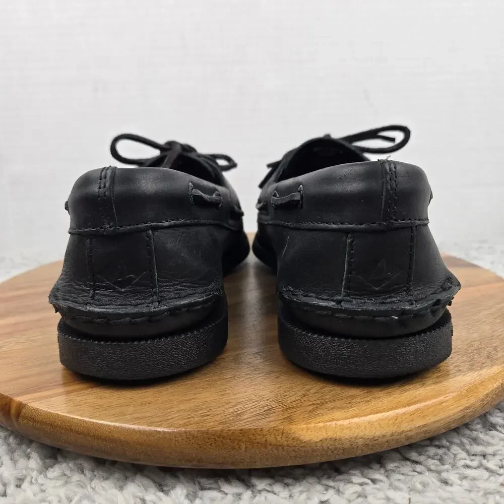 Sperry Top Sider Men 9.5 Authentic Original Triple Black Leather Daily Boat Shoe